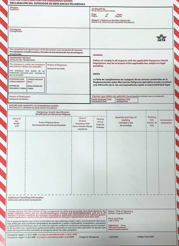 PLANTILLA PDF DECLARACIÓN MERCANCÍAS PELIGROSAS AÉREA - IATA