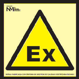 SEÑALÉTICA CLASE A 210X210 MM  ATMOSFERAS EXPLOSIVAS PVC 1mm ATEX