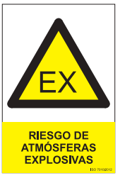 SEÑAL PELIGRO ATMOSFERAS EXPLOSIVAS ATEX PVC 0,7mm 210X300mm - TEXTO8422838035467