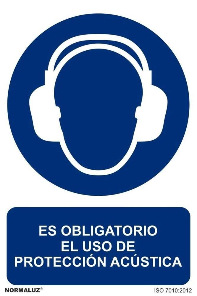 SEÑAL ADHESIVA OBLIGATORIO PROTECCION ACÚSTICA 100X150 MM