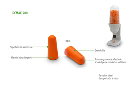[Tapon Desechable DCMAX200] Caja Dispensadora Tapones Desechables Protección 34 dB DCMAX 200 Pares